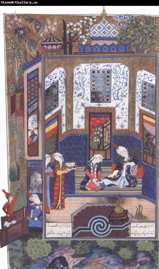 Sultan Muhammad Prince Bahram i Gor listens to the tale of the princess of Persia beneath the white pavilion